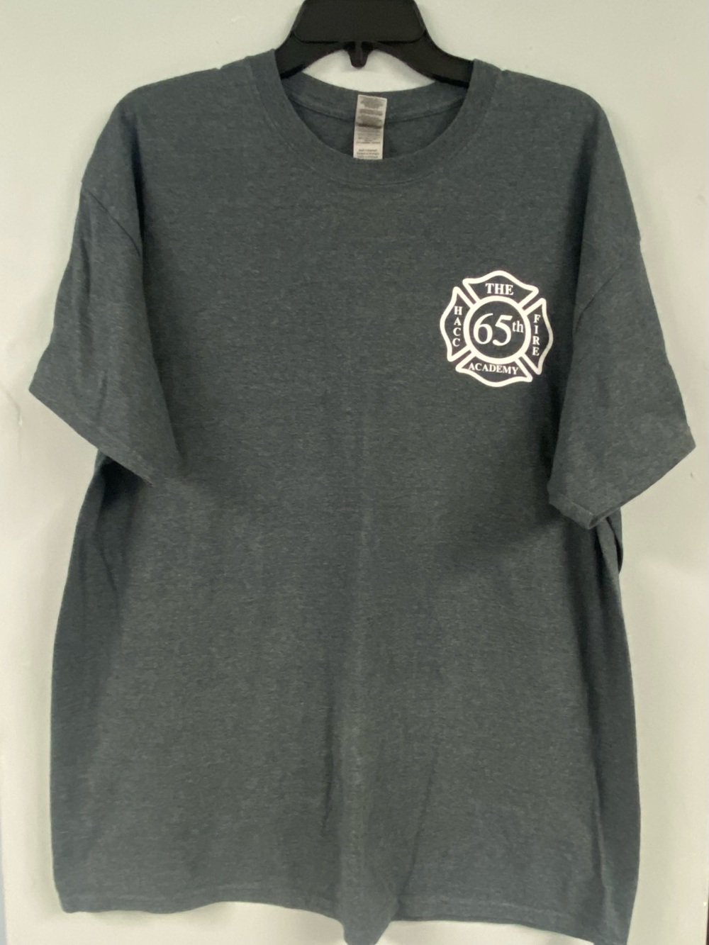 Gildan Mens Size XL Grey Graphic T-Shirt 65th Anniversary The HACC Fire Academy